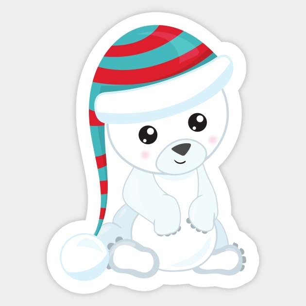 Polar Bear, White Bear, Cute Bear, Bear With Hat Sticker by Jelena Dunčević